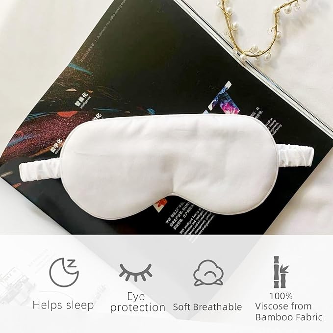 HBHLFZ Sleep Mask 2 Pack - Bamboo Viscose Fiber Sleeping Eye Mask - with Elastic Band/Headband - Comfort Sleeping Shade - for Nighttime Sleeping, Traveling & Napping（White）