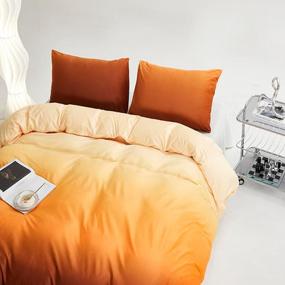 Cottonight Velvet Fluffy Comforter Twin Sunset Orange Gradient Flannel Bedding Set Women Men Thick Warm Winter Blanket Quilts Sherpa Micromink Orange and Brown Plush Bedding for Twin Bed