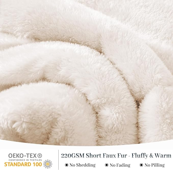 YIYEA Fluffy Queen Size Comforter Set, Luxury Faux Fur Comforter, Ultra Soft Plush Fuzzy Velvet Bedding Comforter Sets for Fall Winter, Cozy Warmth, No Shedding, 3PC, Queen, Ivory