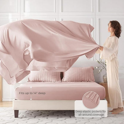 MUXHOMO 5 Pieces Twin XL Comforter Set, Seersucker Bed in a Bag Twin XL Size, All Season Luxury Bedding Set with Comforter, Flat Sheet, Fitted Sheet, Pillowcase & Sham, Rose Gold