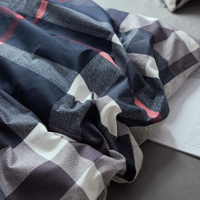 Houseri Navy Blue Plaid Comforter Sets Twin for Boys Deep Blue Buffalo Checkered Bed Sets Dark Color Grid Bedding Kids Teen Girls College Multicolor Checks Gingham Dorm Bedding Twin Size