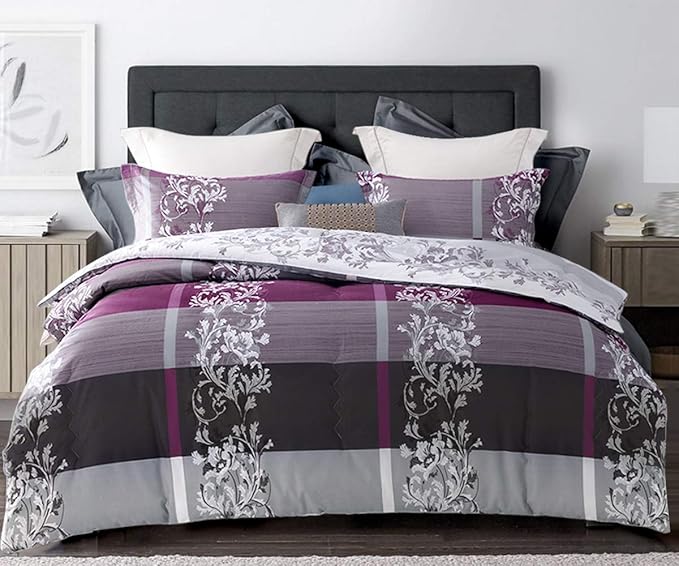SLEEPBELLA Comforter Twin Size, 600 Thread Count Cotton Grey Paisley & Purple Comforter Sets, Down Alternative Bedding Set 2Pcs(Twin, Purple Paisley)