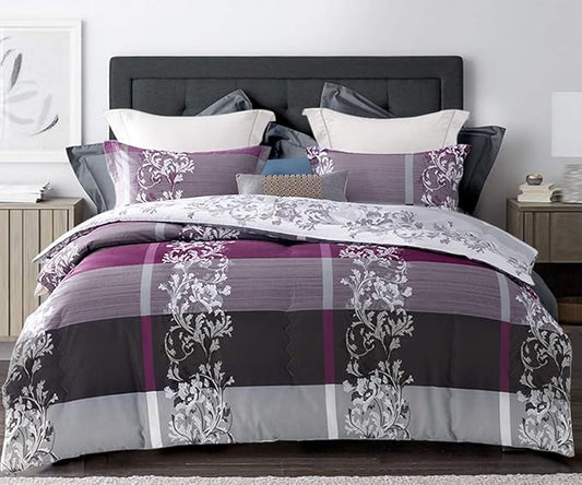SLEEPBELLA Comforter Twin Size, 600 Thread Count Cotton Grey Paisley & Purple Comforter Sets, Down Alternative Bedding Set 2Pcs(Twin, Purple Paisley)