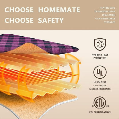 Homemate Electric Blanket Heated Twin Size - 62“x84“ Ultra Soft Cozy Flannel Heating Blanket with 10 Fast Heat Levels 8 Hours Auto Off Over-Heated Protection ETL Certification Keep Warm in Home