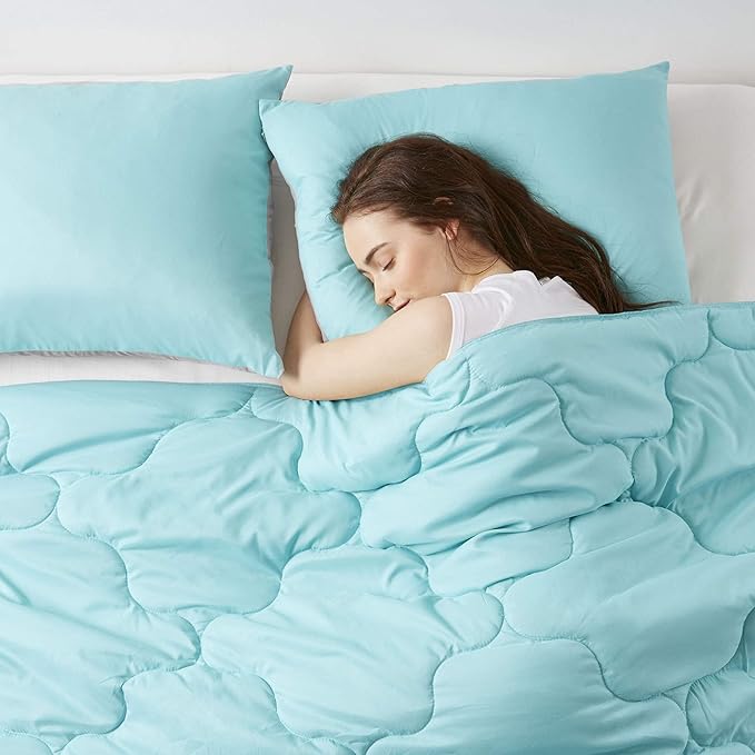 Comfort Spaces Vixie Reversible Comforter Set - Trendy Casual Geometric Quilted Cover, All Season Down Alternative Cozy Bedding, Matching Sham, Aqua/Gray, Full/Queen 3 piece