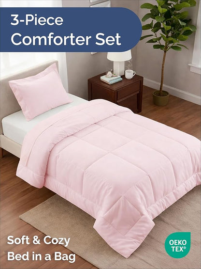 Twin XL Comforter Set - 2 Piece Bed Set for All Seasons - 1 Soft Quilted Comforter with Corner Tabs & 1 Pillow Sham - Comfy, Cozy & Breathable - Premium Down Duvet Insert - Twin XL Size, Lavender Pink