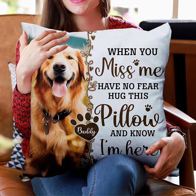 Custom Pet Memorial Throw Pillow (Insert Included) - Dog Photo Gifts for Loss, Customized Pillowcase, Pet Pillows