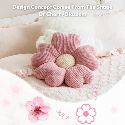 Sioloc Flower Shaped Throw Pillow, Fun Daisy Pillow, 15.7" White Cute Decorative Seat Cushion Aesthetic Flower Plush Pillows for Bed Floor Couch Chair