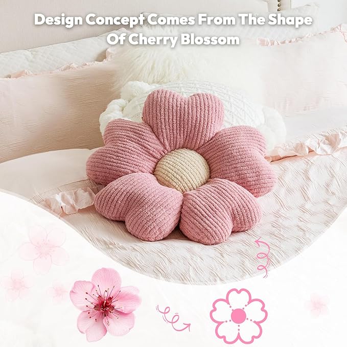 Sioloc Flower Shaped Throw Pillow, Fun Daisy Pillow, 25.6" Large White Flower Pillow Cute Decorative Seat Cushion Aesthetic Flower Plush Pillows for Bed Floor Couch Chair