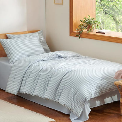 Nayoroom Blue Gingham Comforter Set Twin Size Plaid Checkered Dorm Bedding Set Kids 2 Pieces Soft Lightweight Grid Comforter for All Seasons (1 Comforter, 1 Pillowcase)