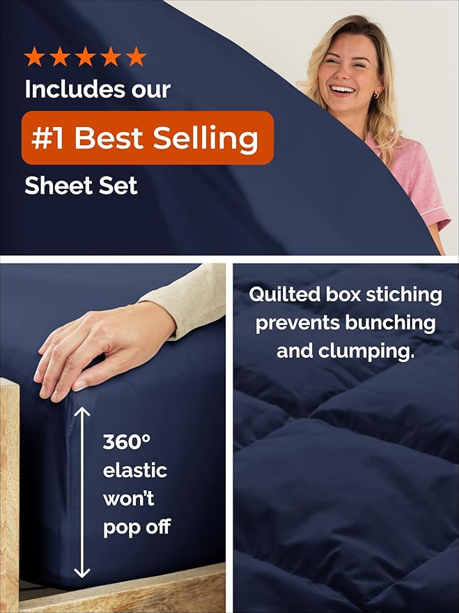 Twin XL Comforter Set - 2 Piece Bed Set for All Seasons - 1 Soft Quilted Comforter with Corner Tabs & 1 Pillow Sham - Comfy and Breathable - Premium Down Duvet Insert - Oeko-TEX - Twin XL Size, Navy