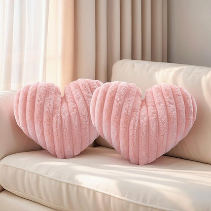 16 Inch Heart Pillow Cute Soft Decorative Throw Pillows, Heart Shaped Fluffy Faux Fur Pillows Cushions for Couch Sofa Bed Bedroom Room Home Decor Aesthetic (2, Pink, Medium-16 x13)