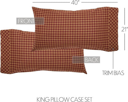 VHC Brands Burgundy Check Decorative Pattern Standard Cotton Pillow Case Set of 2, Setof2-21x30, Red