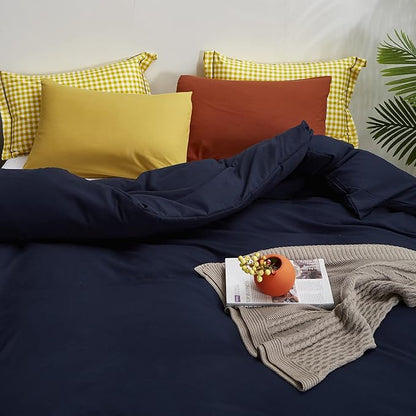 Luxlovery Navy Blue Comforter Set Full Dark Blue Bedding Comforter Set Full Solid Color Soft Breathable Blanket Quilts Cozy Comforter for Women Men Adults