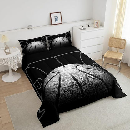 Erosebridal Boys Comforter Set Queen,Black Basketball Bedding Set for Boys,Sports Down Comforter for Basketball Player,3D Basketball Bed Set with 2 Pillowcases Lightweight