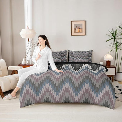Erosebridal Aztec Geometric Bed in A Bag Twin 7 Pcs Farmhouse Western Comforter Set for Kids Boys Girls Country Native American Bedding Sets Black Grey Ethnic Aesthetic Sheet Set with Comforter