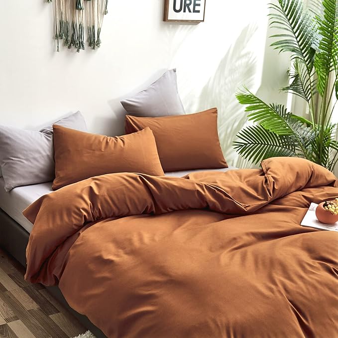 CLOTHKNOW Brown Queen Comforter Set Pumpkin Bedding Comforter Sets Soft Rust Comforter Caramel Queen Comforter with 2 x Pillow Cases
