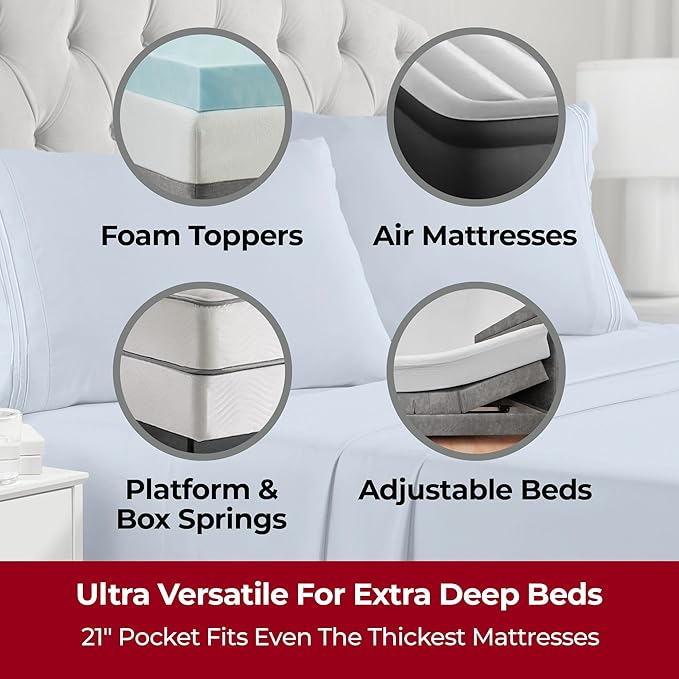 Mellanni Extra Deep King Sheets - 4 PC Iconic Collection Bedding - Hotel Luxury, Ultra Soft, Cooling Bed Sheets - Wrinkle, Fade, Stain Resistant (King, Blue Hydrangea)