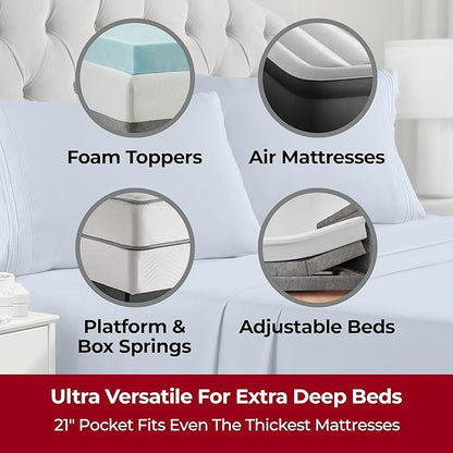 Mellanni Extra Deep Twin Sheets - 3 PC Iconic Collection Bedding - Hotel Luxury, Ultra Soft, Cooling Bed Sheets - Wrinkle, Fade, Stain Resistant (Twin, Blue Hydrangea)