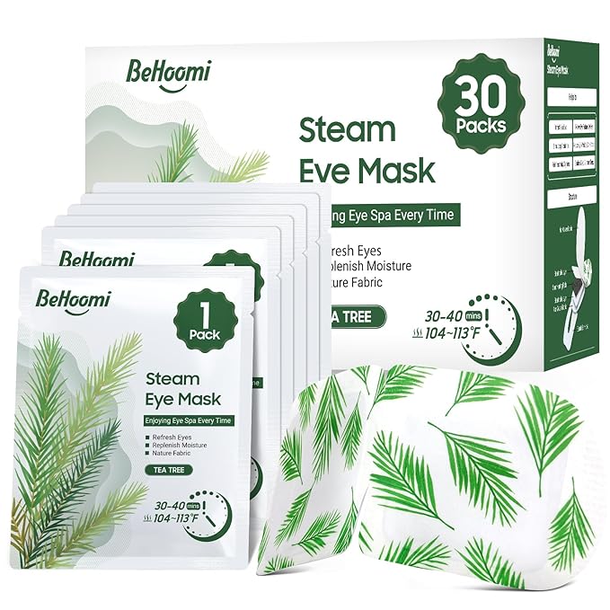 30Packs Steam Eye Mask, Heated Eye Mask Warm Compress for Eyes, Self Heating Disposable Steam Mask for Home Sleep, Spa, Travel Essentials & Relaxation Gifts, Stocking Stuffers (Tea Tree)
