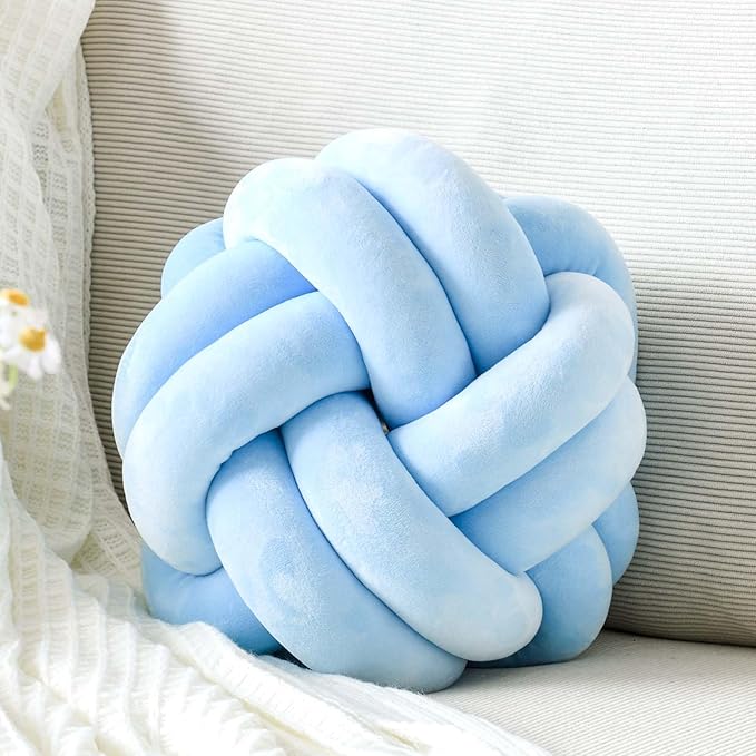 Uvvyui Knot Pillow Ball, Soft Blue Home Decor Knotted Pillows, Cute 11" Knot Pillow Round Velvet Plush Throw Pillow, Aesthetic Decorative Pillows for Bed, Floor, Couch, Bedroom
