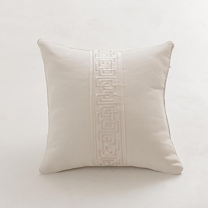 Throw Pillow Covers with Insert Included, with Embroidered Detail, 18 x 18 inches, Decorative Throw Pillow for Sofa Couch Bed (Warm Cream, 18" x 18" (Pack of 1))