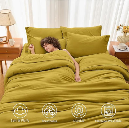 MUXHOMO 7 Pieces Full Comforter Set, Soft Bed in a Bag Full Size, All Season Bedding Set with Comforter, Flat Sheet, Fitted Sheet, Pillowcases & Shams, Mustard Yellow