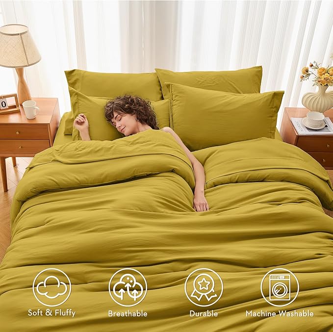 MUXHOMO 7 Pieces King Comforter Set, Soft Bed in a Bag King Size, All Season Bedding Set with Comforter, Flat Sheet, Fitted Sheet, Pillowcases & Shams, Mustard Yellow