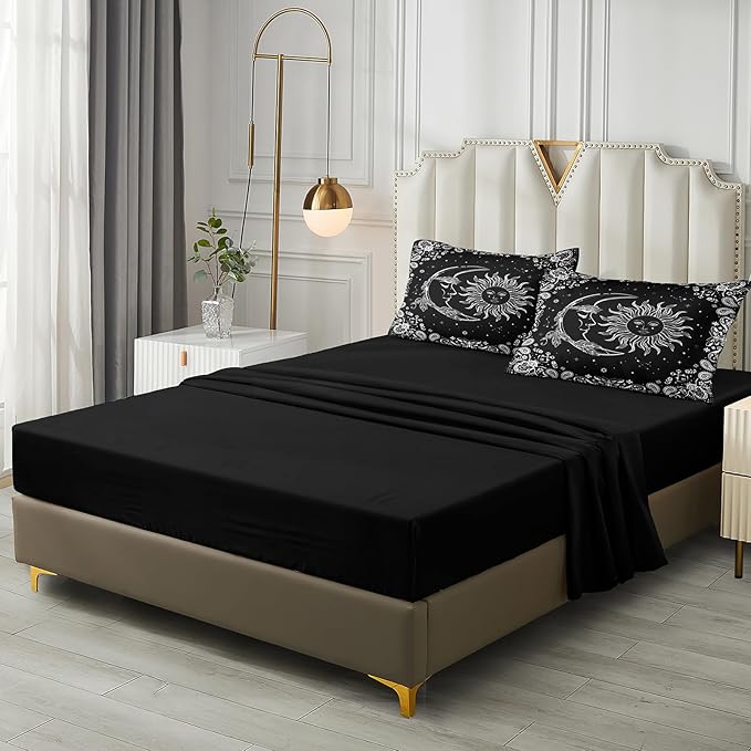 Sun and Moon Comforter Set 8 Pcs Black White Paisley Bedding Sets Stars Starry Sky Galaxy Theme Boho Comforter Paisley Floral Exotic Bedding Comforter Queen Bed in A Bag