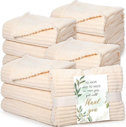 Buryeah 12 Pcs Wedding Flannel Fleece Throw Blanket Bulk with Thank You Card and Ribbon, 50 x 60 in Oeko-TEX Standard 100 Certified Blankets Outdoor Wedding, Guest Party Souvenirs (Ivory)
