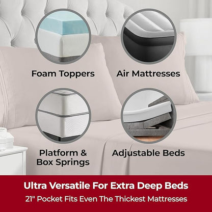 Mellanni Extra Deep Queen Sheets - 4 PC Iconic Collection Bedding - Hotel Luxury, Ultra Soft, Cooling Bed Sheets - Wrinkle, Fade, Stain Resistant (Queen, Tan)