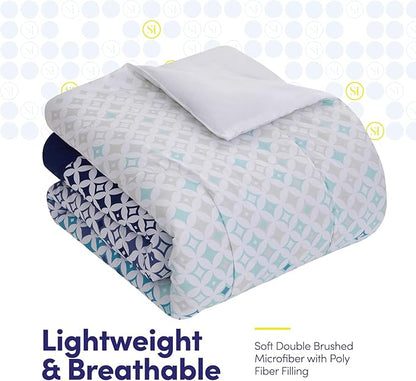 Sweet Home Collection 7 Piece Comforter Set Bag Solid Color All Season Soft Down Alternative Blanket & Luxurious Microfiber Bed Sheets, Genova, Queen