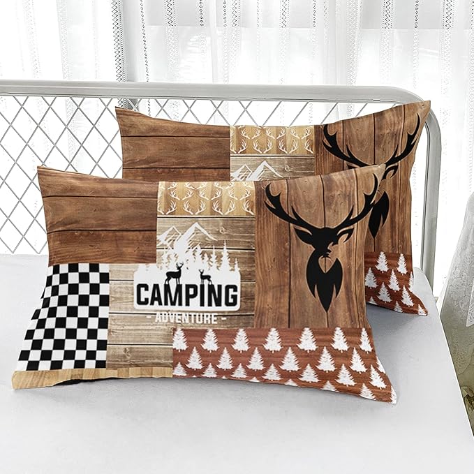 Bear and Deer Comforter Set Twin Size,Camping Camo Wild Animals Hunting Bedding Set for Kids Teens and Adults Soft Microfiber All Season(1 Comforter & 2 Pillowcases)