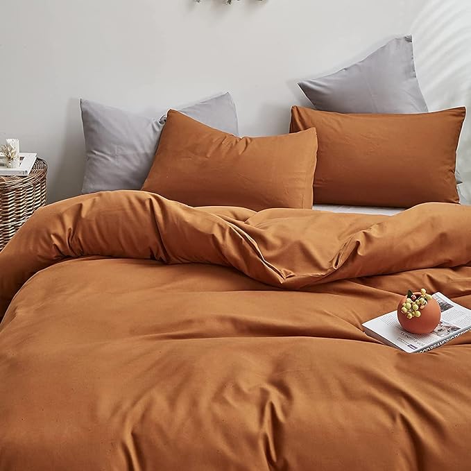 Pureant Pumpkin Comforter Set Twin Burnt Orange Bedding Comforter Sets Cotton for Women Girls Solid Brown Terracotta Twin Comforter Soft Rust Caramel Twin Size Comforter Sets Dusty Pumpkin Quilts