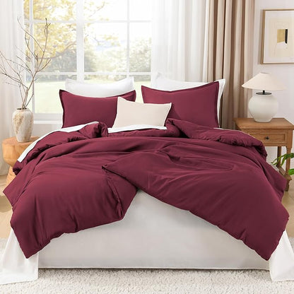 Litanika Burgundy Red Comforter Set Twin/Twin XL Size, 2 Pieces Lightweight Solid Bedding Comforter Set, All Season Fluffy Bed Set (66x90In Comforter & 1 Pillowcase)