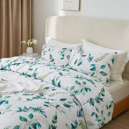 MKXI Rustic Floral Comforter Set White and Blue Full Size Botanical Bedding Comforters Branch Floral Duvet Lightweight Turquoise Leaves Pattern Aesthetic Bed Set 1 Comfortert + 2 Pillowcases
