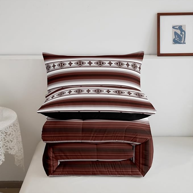 Erosebridal Farmhouse Bohemian Quilt Bedding Sets Queen Boho Aztec Bedding Set American Native Southwestern Comforter Set for Kids Adults Ethnic Tribal Mexican Bed Set Rustic Cabin Decor 3 Pcs