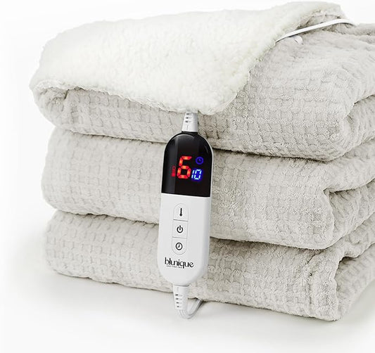 Heated Blanket Electric Blanket Twin Waffle, 62x84 Inches Sherpa Fleece Fast Heating Blanket 6 Heating Levels & 10 Hours Auto Off ETL Certification,Beige Twin