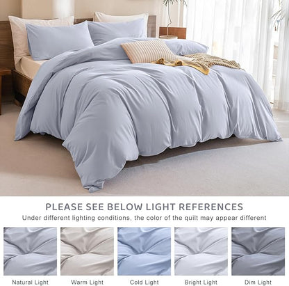 Sanracie King Comforter Set, Cotton Linen Feel Textured Comforter Set Cornflower Blue, Simple King Bedding Set 3pcs(1 Aesthetic Solid Comforter + 2 Pillowcases) Soft