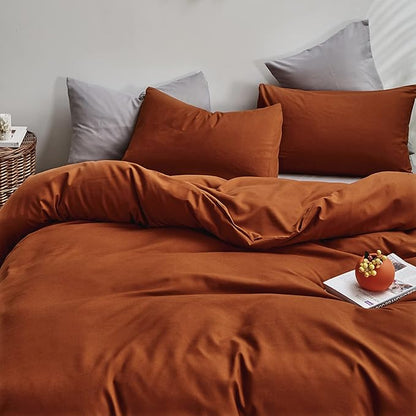 Houseri Burnt Orange Comforter Set Queen Rust Bedding Sets Queen Size Terracotta Comforters Comfy Caramel Brown Solid Color Comforter Sets for Women Men Boys Girls Soft Reddish Brown Bed Quilts Queen