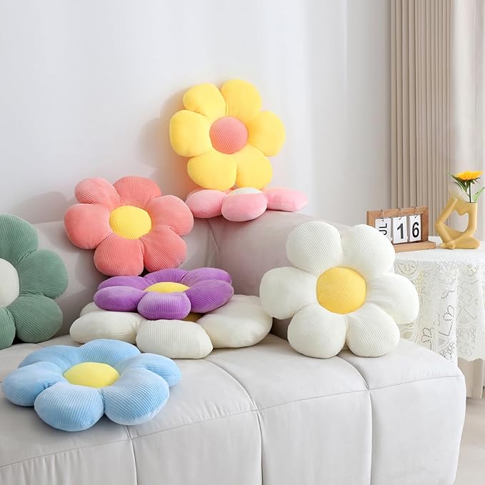 Six Petal Flower Pillow,Soft Daisy Shaped Throw Pillows Cushion Seating for Home Decorative Cute Flower Throw Pillow for Bed Sofa Couch (Green,15.7'')
