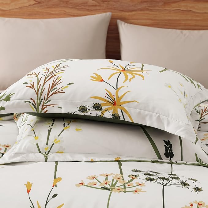 WRENSONGE Botanical Comforter Set Queen Size-7 Pieces Dandelion Bed in a Bag with Flowers Pattern, Soft Floral Complete Bedding Set with Sheets for All Season