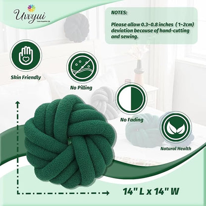 Uvvyui Knot Pillows, 14 Inch Decorative Throw Pillows Round Pillows Cushion, Soft Handmade Knotted Ball Pillow Plush Cushion Home Decor for Bed Couch Living Room (Dark Green, 14 Inch)