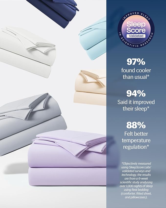 REST® Evercool®+ Starter Sheet Set, King, Lavender, Breathable Bed Sheets for Hot Sleeper and Night Sweats, with Pillowcases, Ionic+ Self-Cleaning Silver Yarn for Sensitive Skin, 3PCS No Flat Sheet