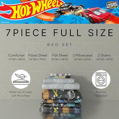 Hot Wheels Kids Bedding Super Soft Comforter and Sheet Set with Sham, 7 Piece Full Size, (Officially Licensed Product) by Franco