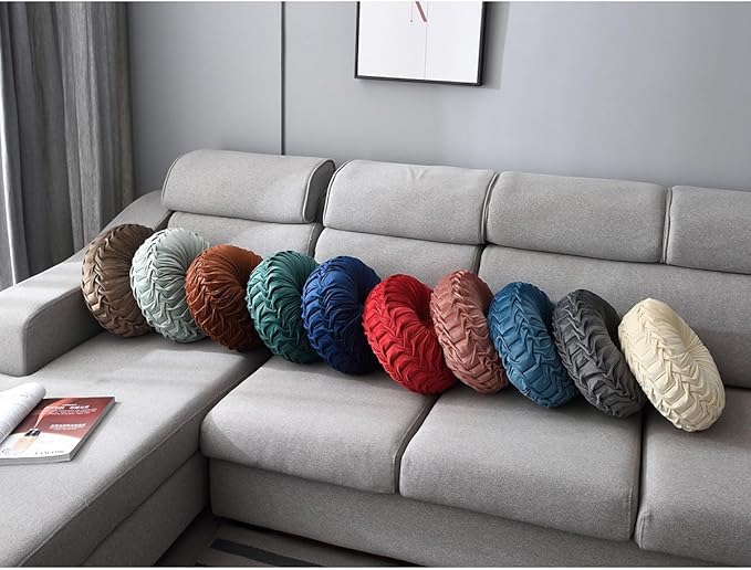 Round Throw Pillow Velvet 1 Pcs 14.17" Home Decoration Pleated 3D Pumpkin Pillow Cushion for Couch Chair Bed Car (Caramel Color)