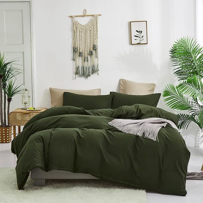 KAREVER Army Green Comforter Set Cal King Deep Dark Green Bedding Set California King Men Breathable Bedding Set Women Soft Hunter Green Comforter Set Skin Friendly