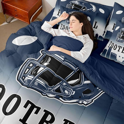 Erosebridal Football Full 7 Piece Bedding Set for Boys Girls Sports Rugby Comforter Set with Sheets Ball Competitive Games Bed in A Bag for Kids and Adults,Football City Theme Bed Set(Indianapolis)