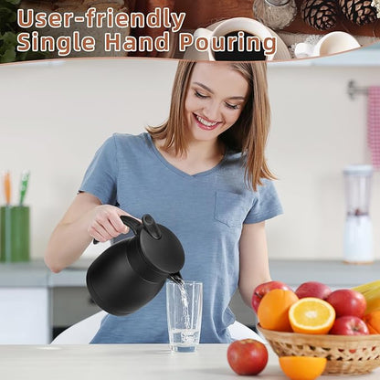 Norme 2 Pcs Thermal Coffee Carafe Insulated Stainless Steel Coffee Carafe for Hot Liquid Vacuum Thermal Pot Creamer Pitcher Dispenser with Brushes Keeping Hot Water Milk (Black,17 oz)