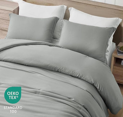 Chezmoi Collection Cliff 3-Piece Lightweight Cooling Comforter Set, King - Rayon Derived from Bamboo & Polyester Blended, Soft Breathable Bedding for Hot Sleepers, Light Gray